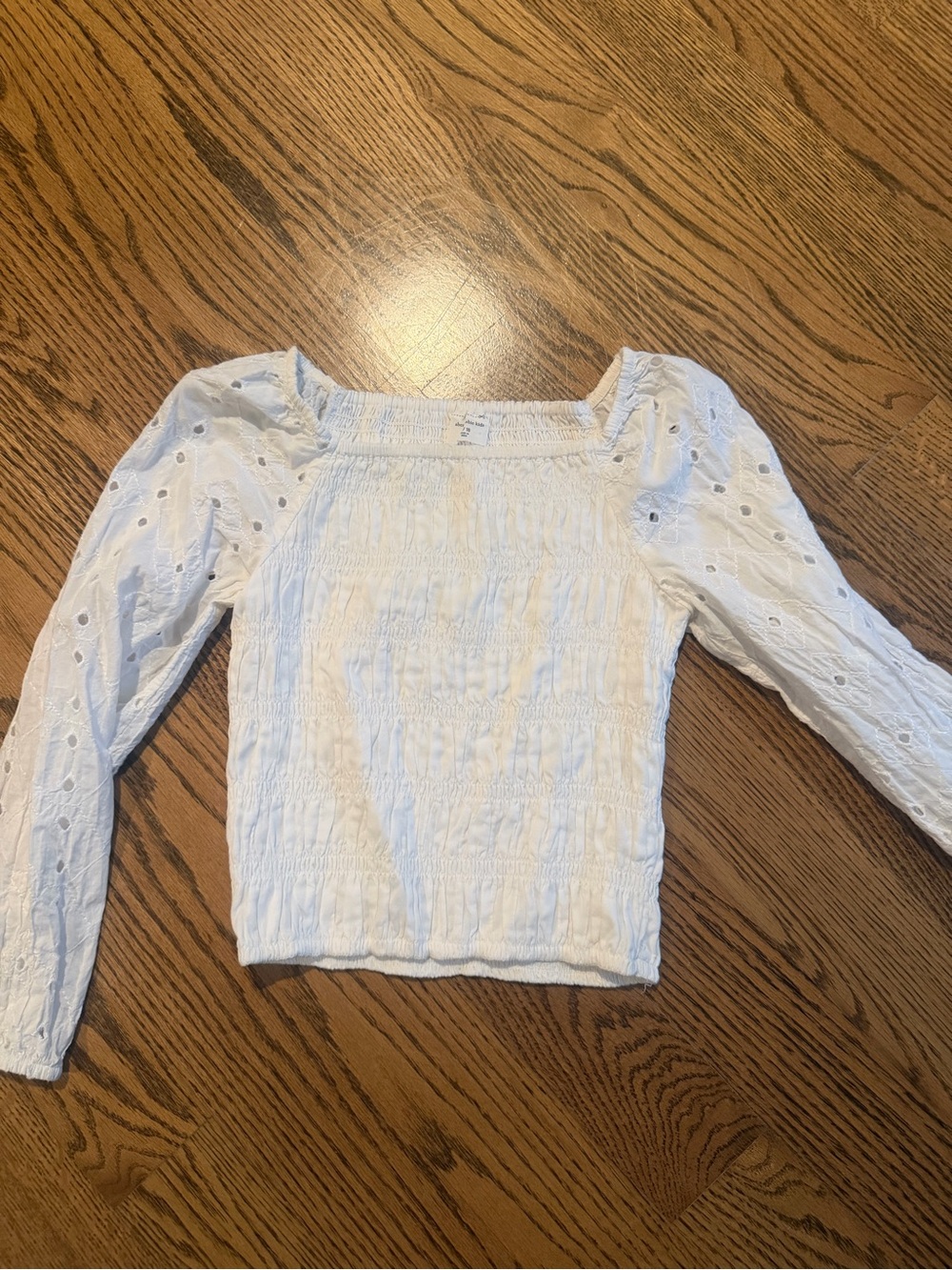 abercrombie kids White Smocked Eyelet Long Sleeve Top